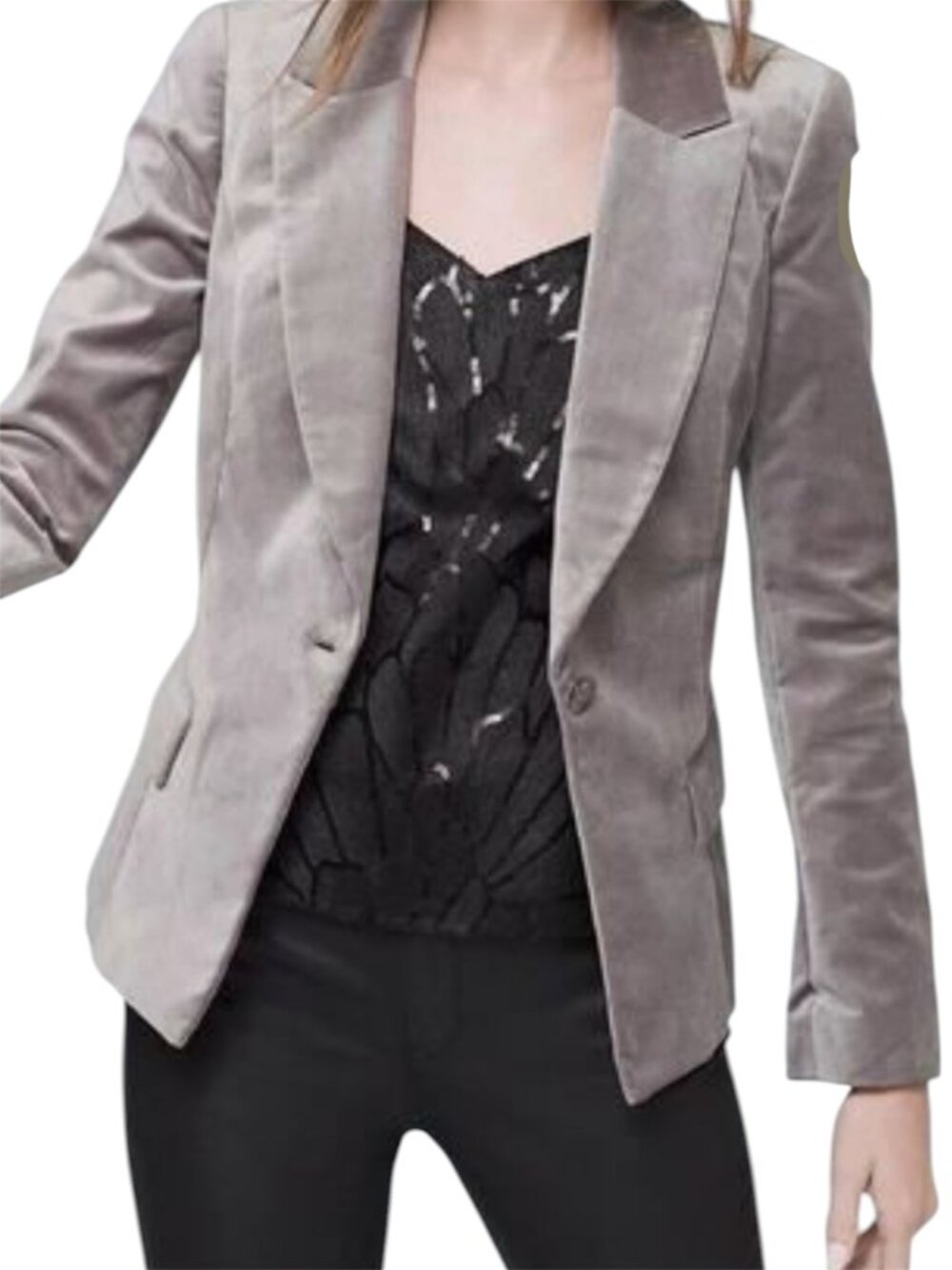 White House Black Market Women’s 10 Gray Velvet One Button Blazer